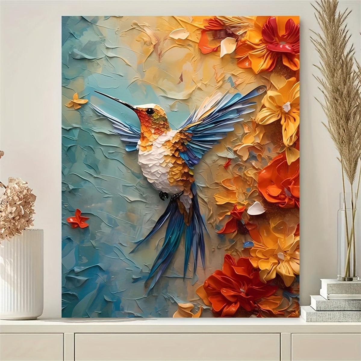 3D Printing Room - Vibrant Hummingbird & Floral 3D Texture