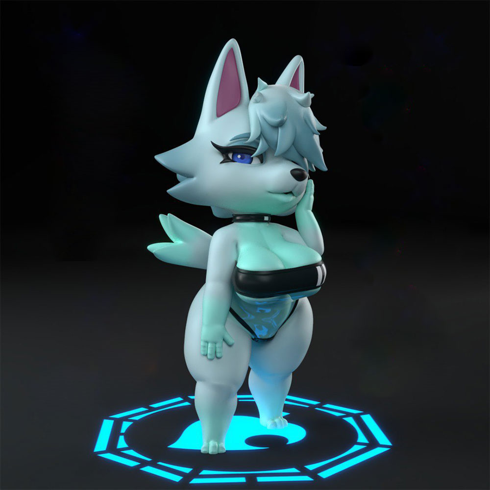 3D Printing Mockup - 1/24foxy wolfy Anime Character Statue GK