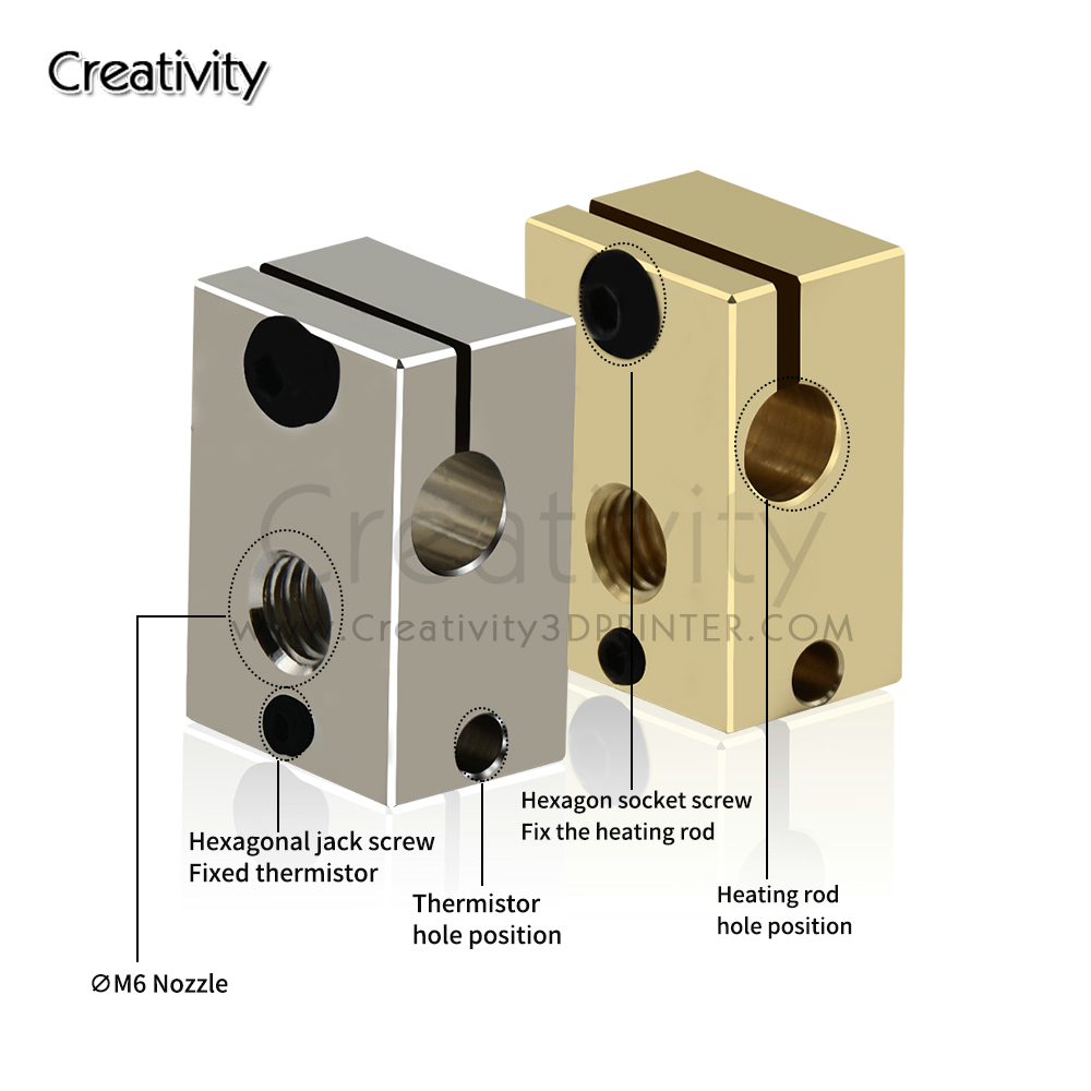 V6 PT100 Heater Block Plated C - 3D Printing Titanium avis et prix