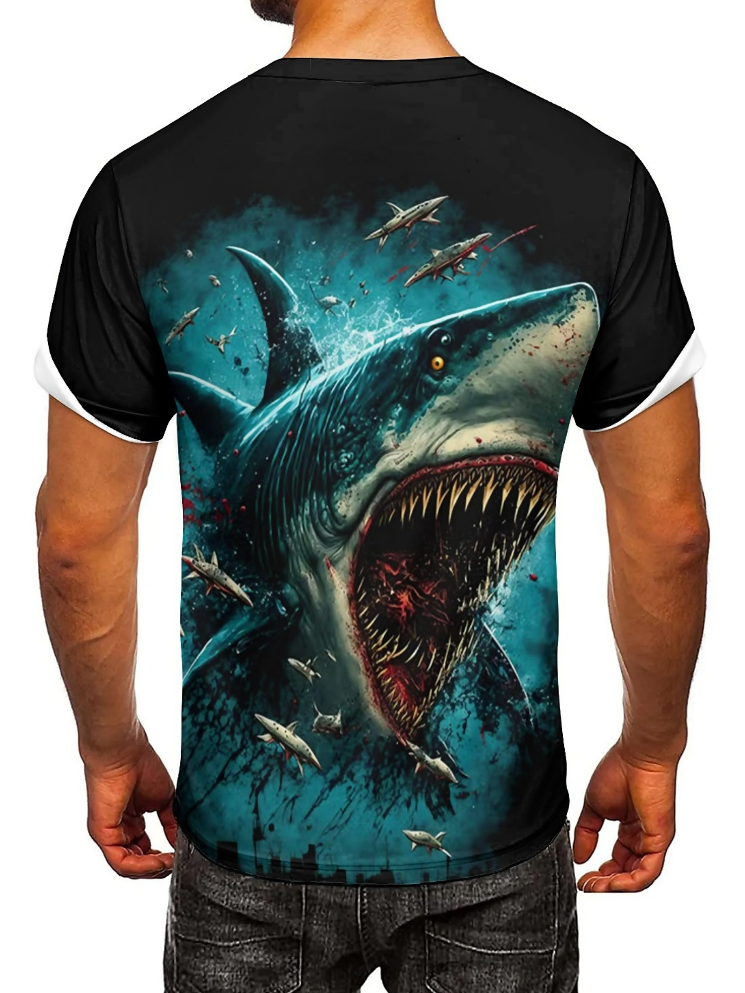 Men's 3D Shark Print T-Shirt - - 3D Printing Design avis et prix